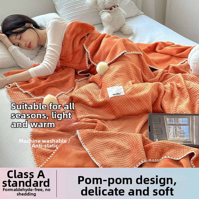 Pătură cu textură de vafă, dublu strat, pentru birou, pat și canapea – utilizare pe tot anul, 500–800 g poliester, model solid, stil modern minimalist