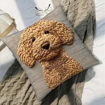 Калъф за възглавница с мотив на кученце и ръчно рисувана птица, къс плюш, модерен минимализъм за спалня