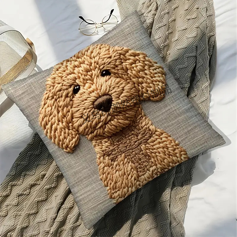 Калъф за възглавница с мотив на кученце и ръчно рисувана птица, къс плюш, модерен минимализъм за спалня