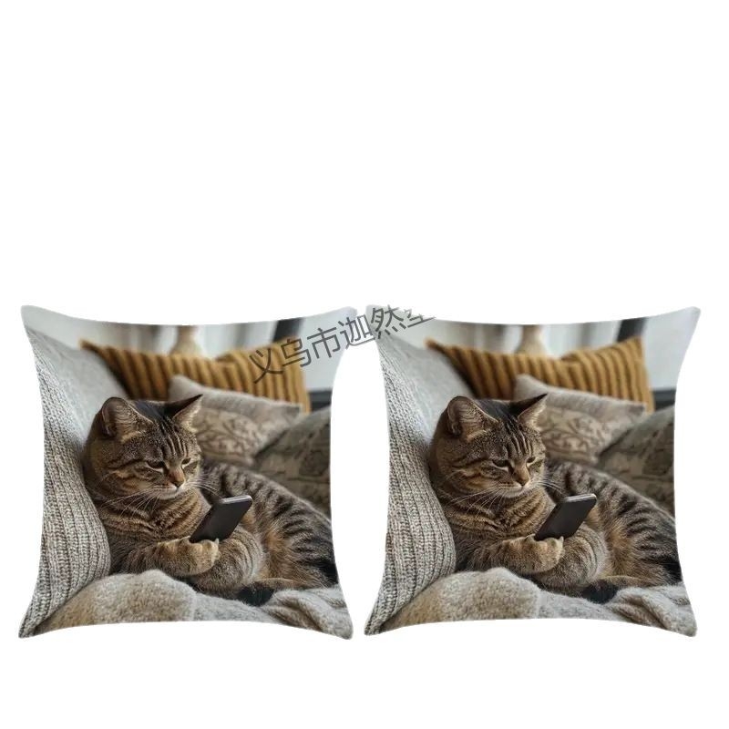 Калъф за възглавница с мотив на кученце и ръчно рисувана птица, къс плюш, модерен минимализъм за спалня