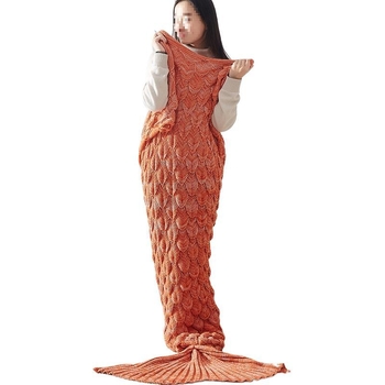 Κουβέρτα ουράς γοργόνας με σχέδιο φολίδων ψαριού, πλεκτή για χαλάρωση (Άνοιξη–Φθινόπωρο; Μοτίβο: Μονόχρωμο; Συστροφή: 5%; Σθεναρότητα χρώματος: 3–4; Υλικό: Άλλο)