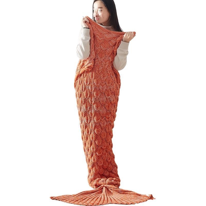 Κουβέρτα ουράς γοργόνας με σχέδιο φολίδων ψαριού, πλεκτή για χαλάρωση (Άνοιξη–Φθινόπωρο; Μοτίβο: Μονόχρωμο; Συστροφή: 5%; Σθεναρότητα χρώματος: 3–4; Υλικό: Άλλο)