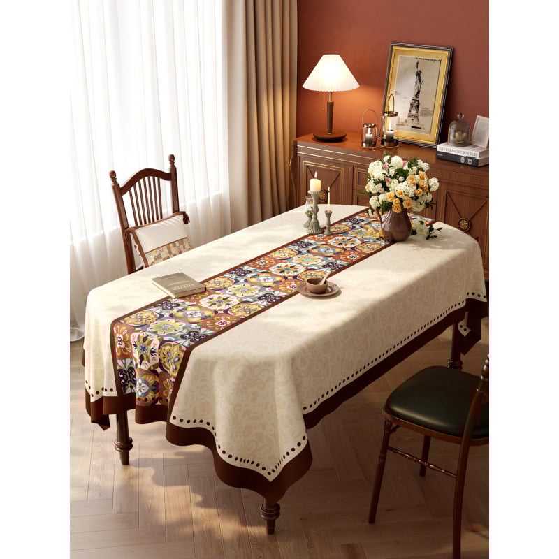 Покривка за маса PVC, водоустойчива и маслоустойчива, геометричен и флорален принт, правоъгълна