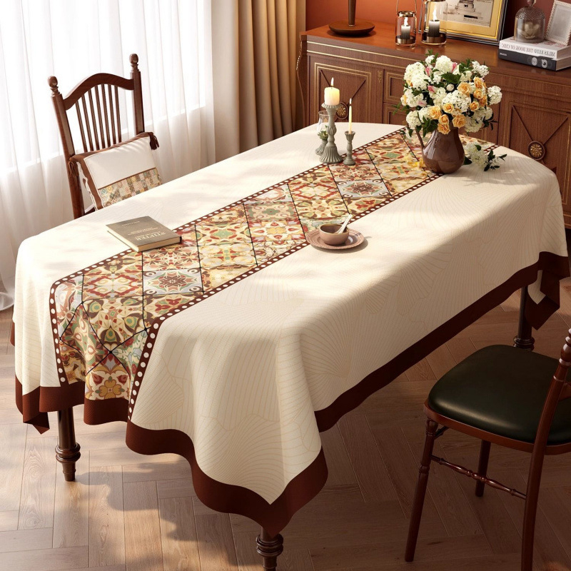 Покривка за маса PVC, водоустойчива и маслоустойчива, геометричен и флорален принт, правоъгълна