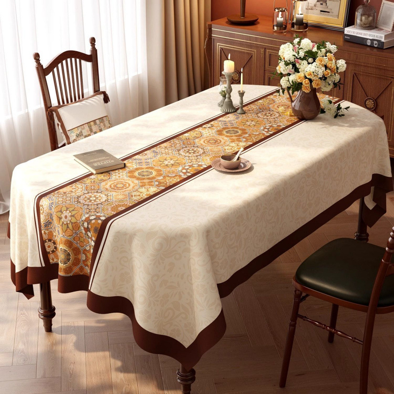 Покривка за маса PVC, водоустойчива и маслоустойчива, геометричен и флорален принт, правоъгълна