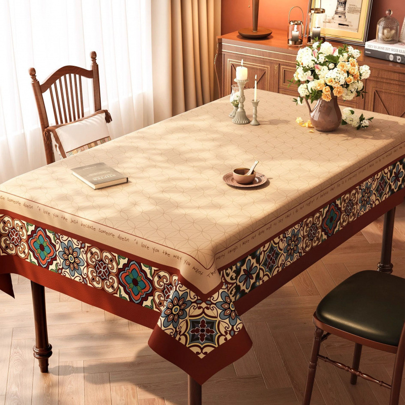 Покривка за маса PVC, водоустойчива и маслоустойчива, геометричен и флорален принт, правоъгълна