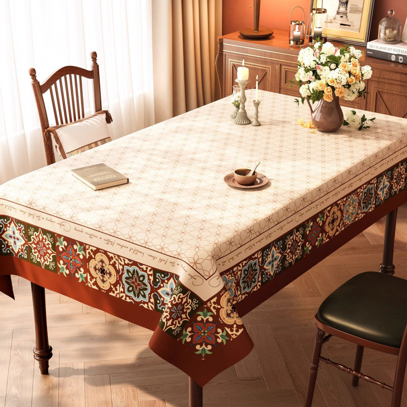 Покривка за маса PVC, водоустойчива и маслоустойчива, геометричен и флорален принт, правоъгълна