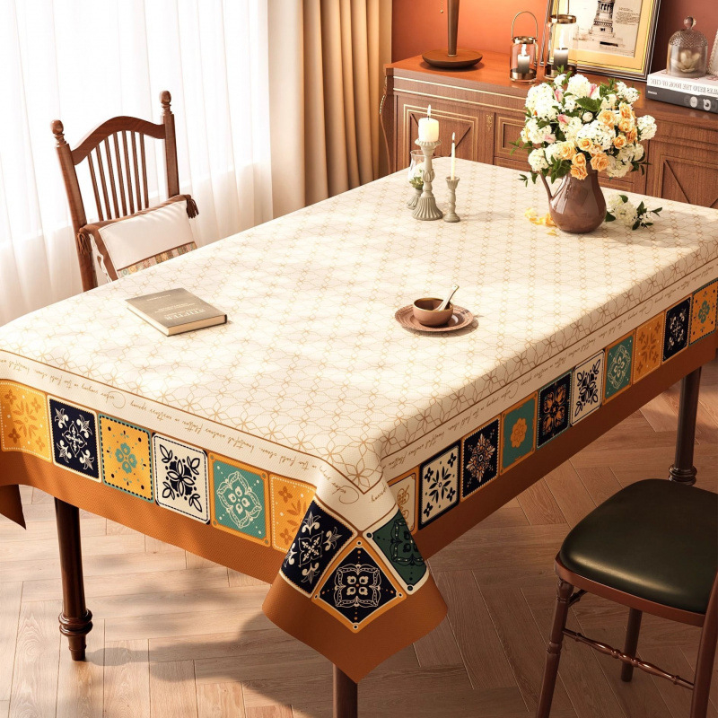 Покривка за маса PVC, водоустойчива и маслоустойчива, геометричен и флорален принт, правоъгълна