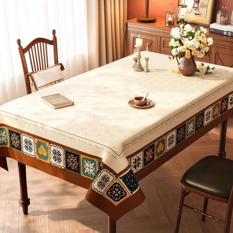 Покривка за маса PVC, водоустойчива и маслоустойчива, геометричен и флорален принт, правоъгълна