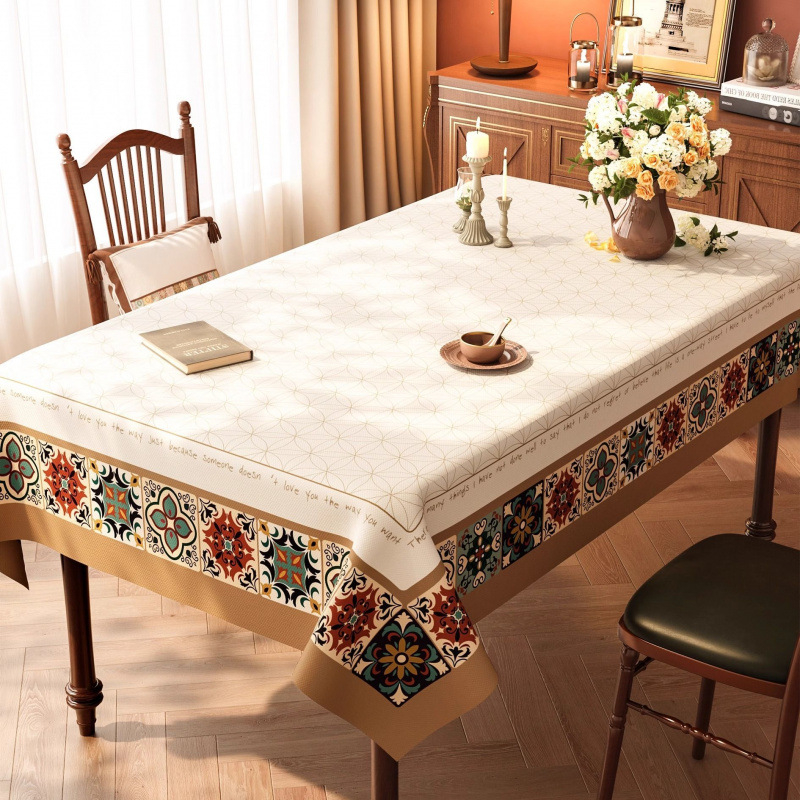 Покривка за маса PVC, водоустойчива и маслоустойчива, геометричен и флорален принт, правоъгълна