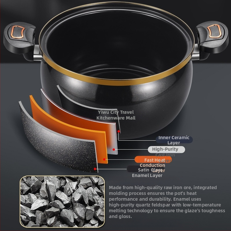 Тенджера за супи в стил преса, железна конструкция, стъклен капак, незалепващо покритие, нов китайски стил