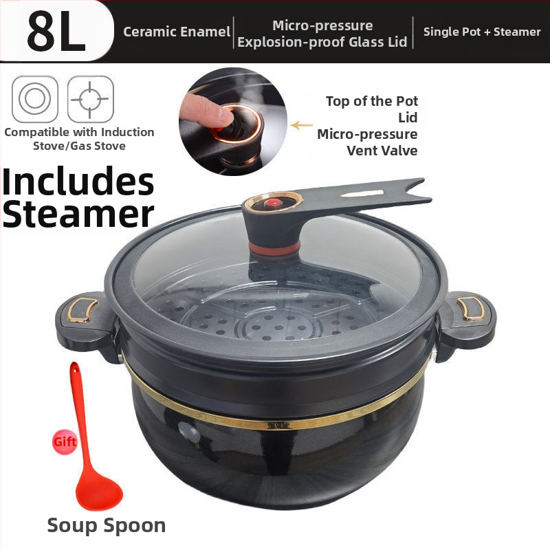 Тенджера за супи в стил преса, железна конструкция, стъклен капак, незалепващо покритие, нов китайски стил