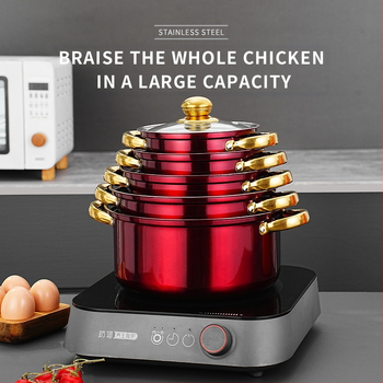 Nerūdijančio plieno 10 dalių puodų rinkinys su stikliniais dangčiais, modelis HT53624, šiuolaikinis minimalistinis dizainas