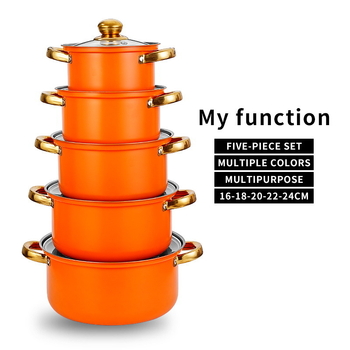 Nerūdijančio plieno 10 dalių puodų rinkinys su stikliniais dangčiais, modelis HT53624, šiuolaikinis minimalistinis dizainas