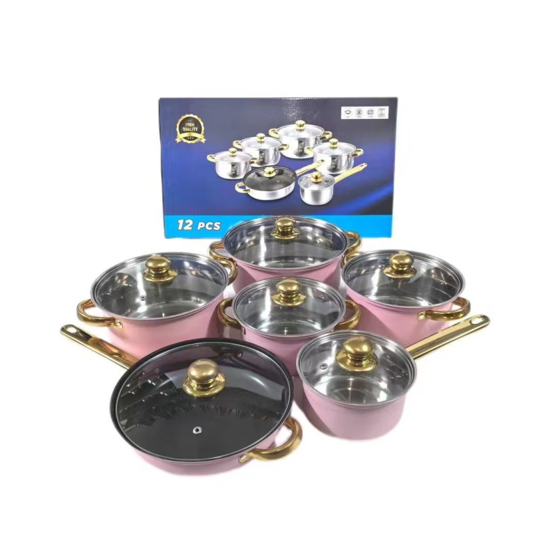 Nerūdijančio plieno 10 dalių puodų rinkinys su stikliniais dangčiais, modelis HT53624, šiuolaikinis minimalistinis dizainas