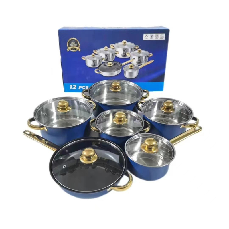 Nerūdijančio plieno 10 dalių puodų rinkinys su stikliniais dangčiais, modelis HT53624, šiuolaikinis minimalistinis dizainas