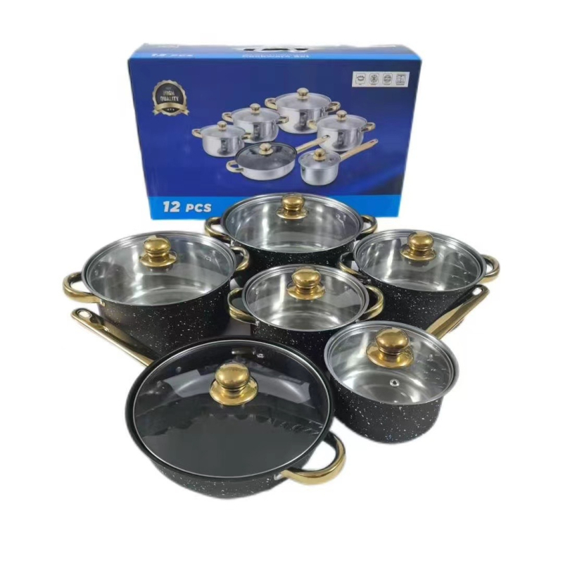 Nerūdijančio plieno 10 dalių puodų rinkinys su stikliniais dangčiais, modelis HT53624, šiuolaikinis minimalistinis dizainas