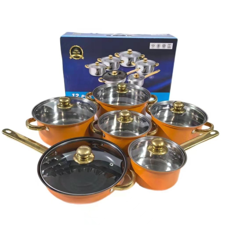 Nerūdijančio plieno 10 dalių puodų rinkinys su stikliniais dangčiais, modelis HT53624, šiuolaikinis minimalistinis dizainas