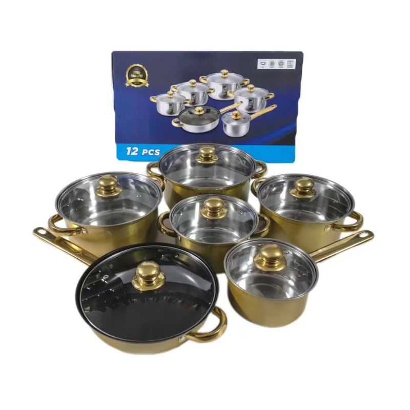 Nerūdijančio plieno 10 dalių puodų rinkinys su stikliniais dangčiais, modelis HT53624, šiuolaikinis minimalistinis dizainas