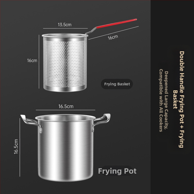 Nerūdijančio plieno fritūrinė keptuvė su filtru ir medine rankena, gili puodai su karšytu stiklo dangteliu, talpa 2,8–3 L, daugiafunkcinis virimui makaronų ir pieno, kepimui šašlykų