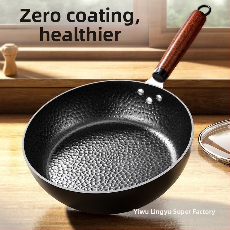 Geležinė kepimo keptuvė be dangos, be dangos, su daugiasluoksniu dugnu, suderinama su indukcine ir dujine virykle, stiklo dangtis iš nerūdijančio plieno