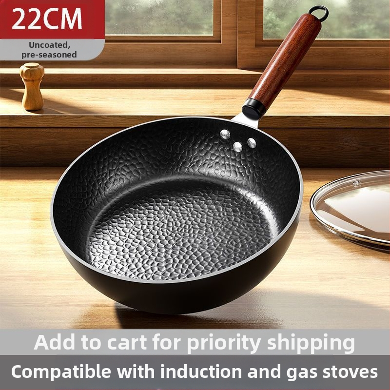 Geležinė kepimo keptuvė be dangos, be dangos, su daugiasluoksniu dugnu, suderinama su indukcine ir dujine virykle, stiklo dangtis iš nerūdijančio plieno