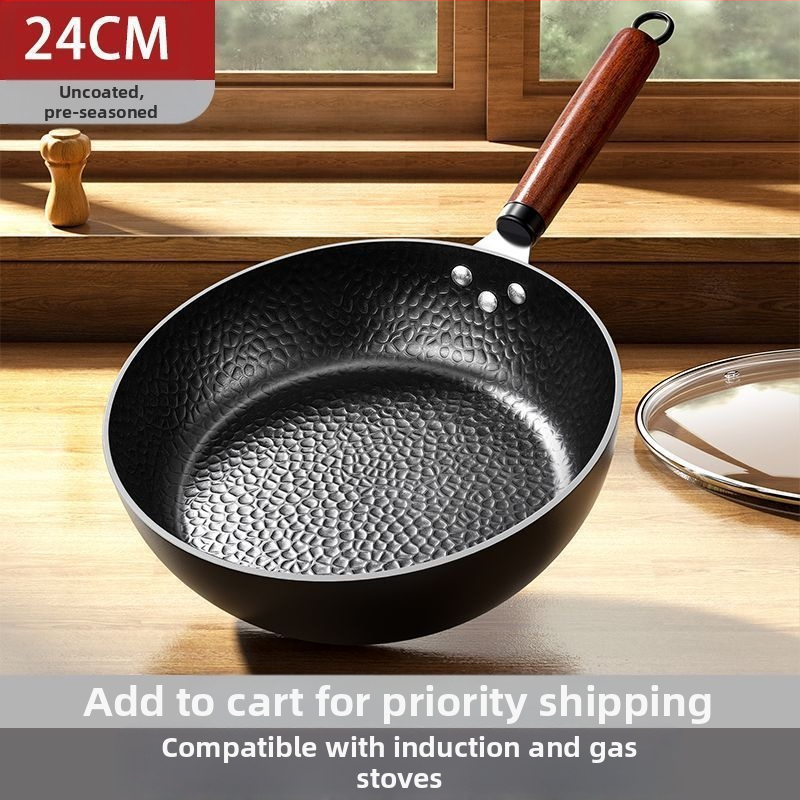 Geležinė kepimo keptuvė be dangos, be dangos, su daugiasluoksniu dugnu, suderinama su indukcine ir dujine virykle, stiklo dangtis iš nerūdijančio plieno