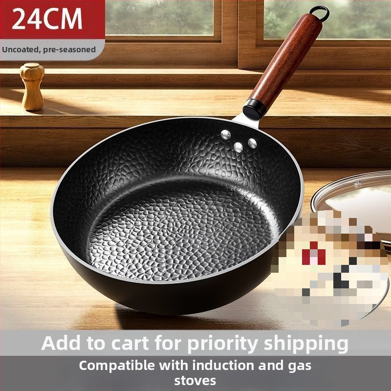 Geležinė kepimo keptuvė be dangos, be dangos, su daugiasluoksniu dugnu, suderinama su indukcine ir dujine virykle, stiklo dangtis iš nerūdijančio plieno