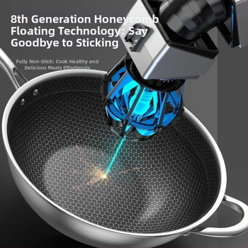 Nerūdijančio plieno wok su stiklo dangčiu, nelipus, su vienu dugnu, tinkamas bendrosioms viryklėms.