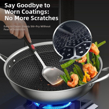 Nerūdijančio plieno wok su stiklo dangčiu, nelipus, su vienu dugnu, tinkamas bendrosioms viryklėms.