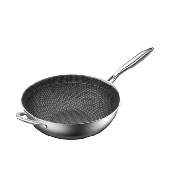 Nerūdijančio plieno wok su stiklo dangčiu, nelipus, su vienu dugnu, tinkamas bendrosioms viryklėms.