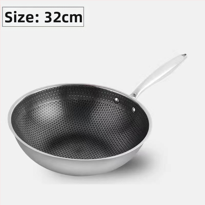 Nerūdijančio plieno wok su stiklo dangčiu, nelipus, su vienu dugnu, tinkamas bendrosioms viryklėms.