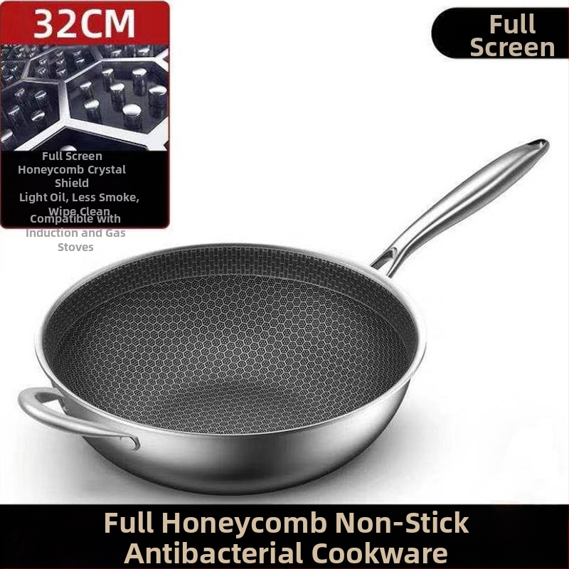 Nerūdijančio plieno wok su stiklo dangčiu, nelipus, su vienu dugnu, tinkamas bendrosioms viryklėms.