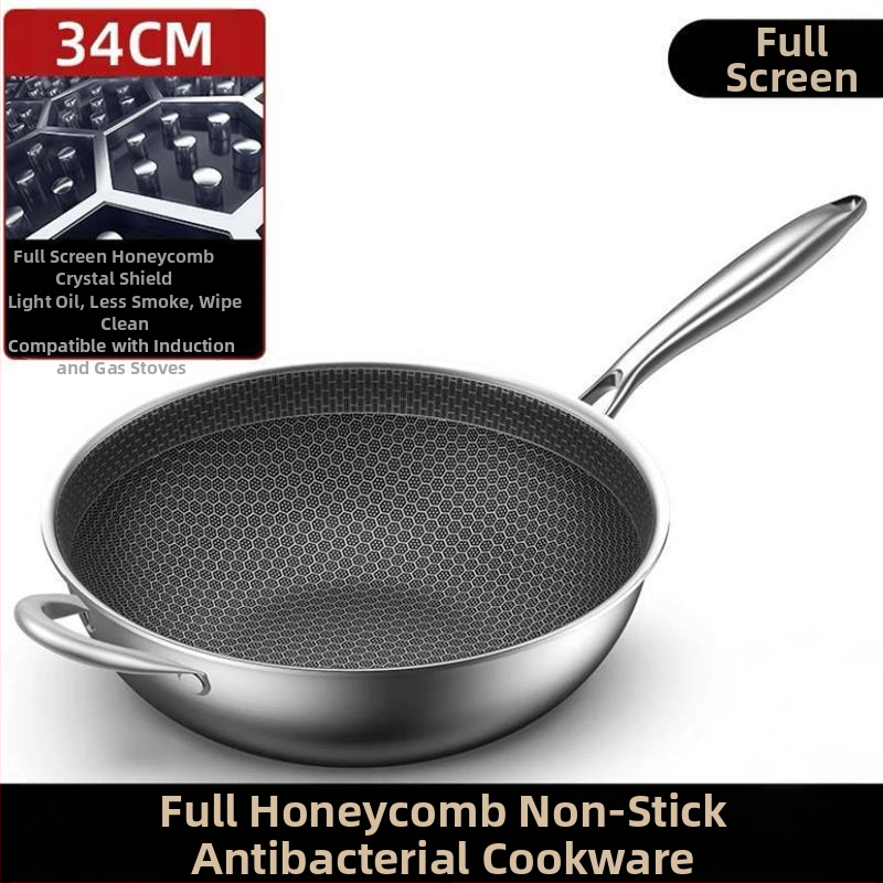 Nerūdijančio plieno wok su stiklo dangčiu, nelipus, su vienu dugnu, tinkamas bendrosioms viryklėms.