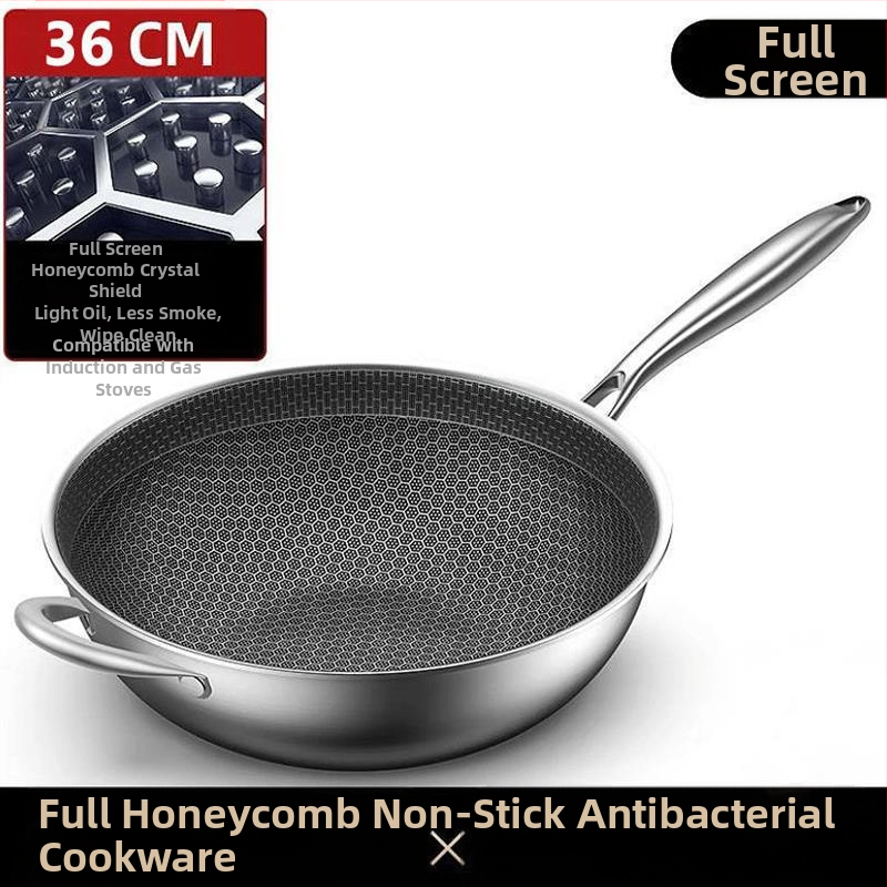 Nerūdijančio plieno wok su stiklo dangčiu, nelipus, su vienu dugnu, tinkamas bendrosioms viryklėms.