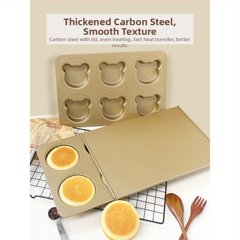 Šešių kamerų apvalus kepimo formos su dangteliu, skirtos anglų mufinams, japoniškiems raudųjų pupelių bandelėms, hamburgerio bandelėms ir duonai