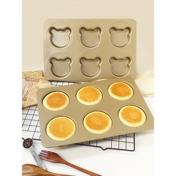 Šešių kamerų apvalus kepimo formos su dangteliu, skirtos anglų mufinams, japoniškiems raudųjų pupelių bandelėms, hamburgerio bandelėms ir duonai