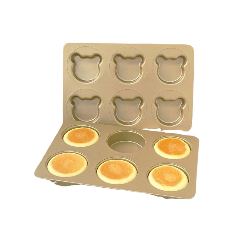 Šešių kamerų apvalus kepimo formos su dangteliu, skirtos anglų mufinams, japoniškiems raudųjų pupelių bandelėms, hamburgerio bandelėms ir duonai