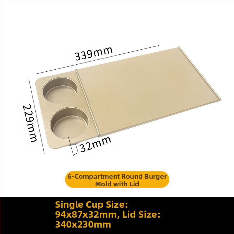 Šešių kamerų apvalus kepimo formos su dangteliu, skirtos anglų mufinams, japoniškiems raudųjų pupelių bandelėms, hamburgerio bandelėms ir duonai