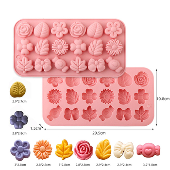 Silikona forma ar 18 atverēm ziedu un zāles rakstam – DIY augļu želejām, fondantam, ziepēm un vaska pērlītēm