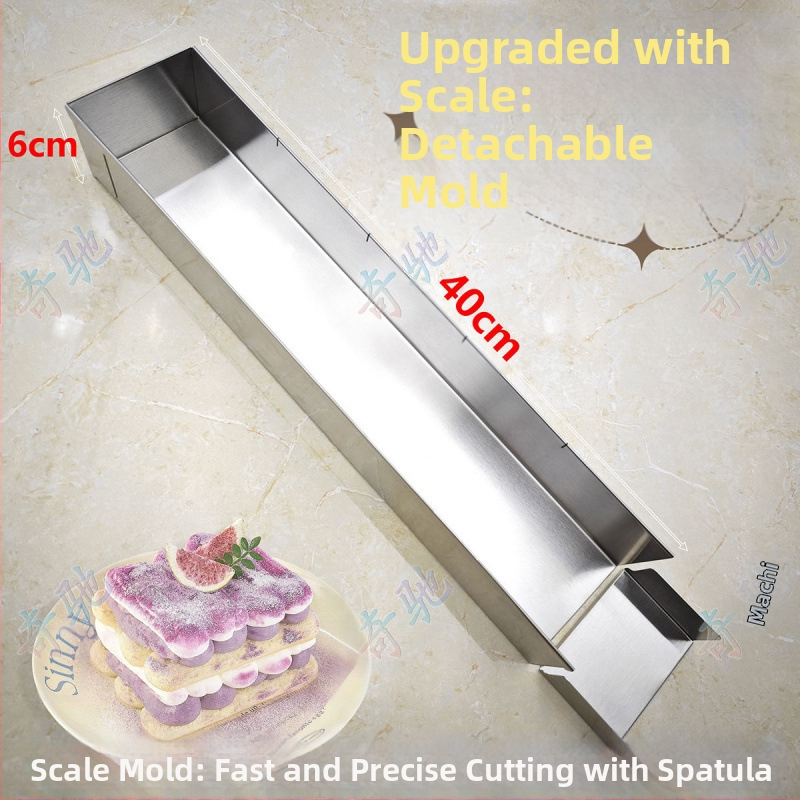 Stačiakampė tiramisu forma iš nerūdijančio plieno, su matavimo skale, atsiejama