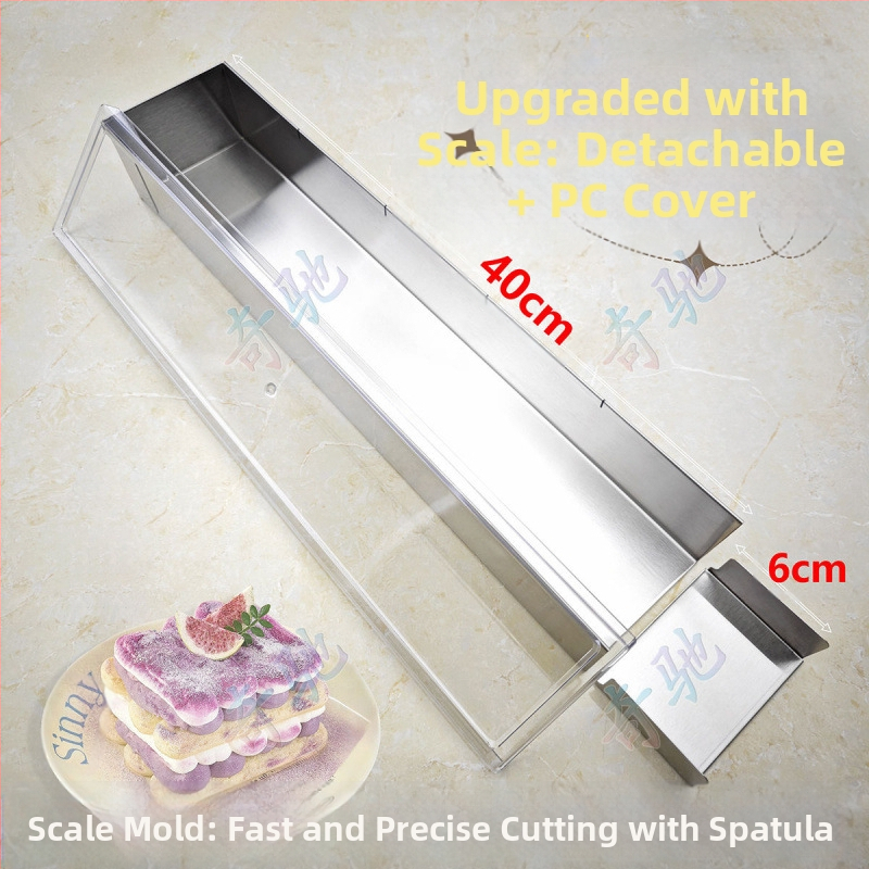 Stačiakampė tiramisu forma iš nerūdijančio plieno, su matavimo skale, atsiejama