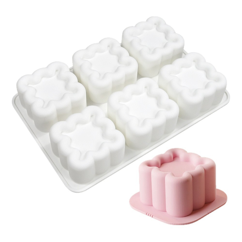 Silicone forma moussei ir šokoladui su 6 skyreliais ir įvairiomis formomis (žvaigždutės, Rubiko kubas, širdis); tinkama fondantui, rankų darbo muilams ir kvapiosioms žvakėms.