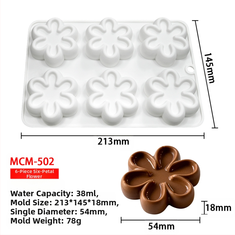 Silicone forma moussei ir šokoladui su 6 skyreliais ir įvairiomis formomis (žvaigždutės, Rubiko kubas, širdis); tinkama fondantui, rankų darbo muilams ir kvapiosioms žvakėms.