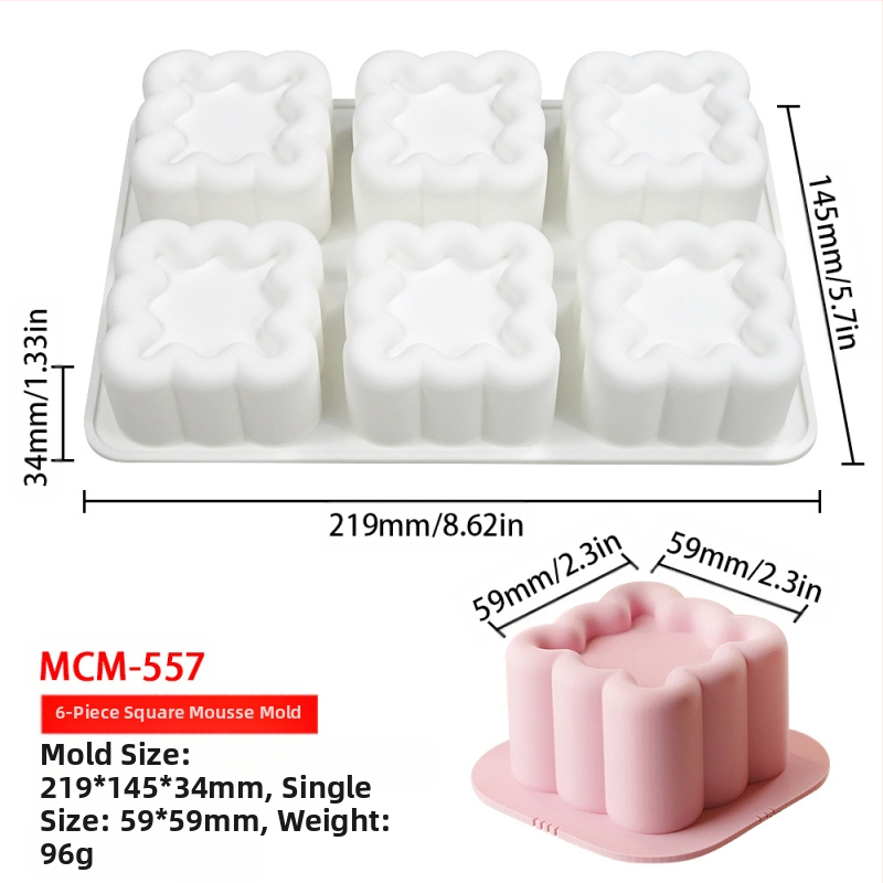 Silicone forma moussei ir šokoladui su 6 skyreliais ir įvairiomis formomis (žvaigždutės, Rubiko kubas, širdis); tinkama fondantui, rankų darbo muilams ir kvapiosioms žvakėms.