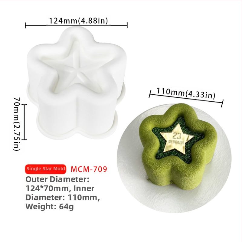 Silicone forma moussei ir šokoladui su 6 skyreliais ir įvairiomis formomis (žvaigždutės, Rubiko kubas, širdis); tinkama fondantui, rankų darbo muilams ir kvapiosioms žvakėms.