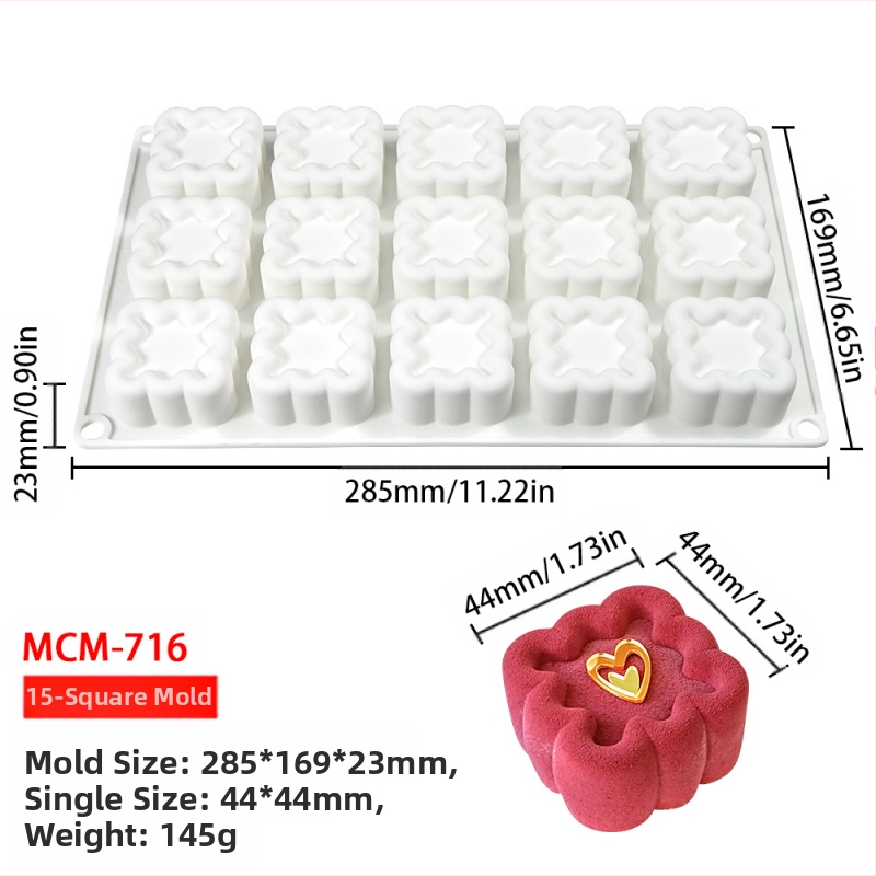 Silicone forma moussei ir šokoladui su 6 skyreliais ir įvairiomis formomis (žvaigždutės, Rubiko kubas, širdis); tinkama fondantui, rankų darbo muilams ir kvapiosioms žvakėms.