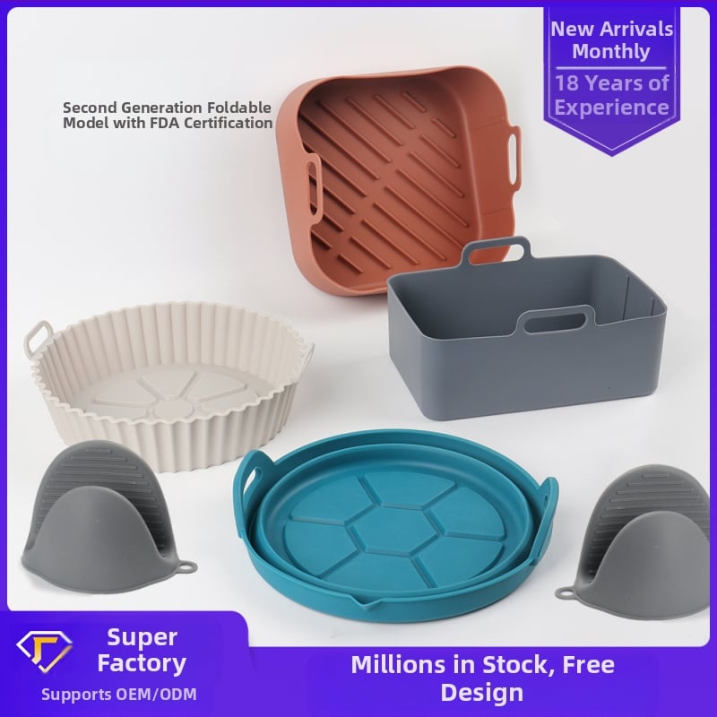 Saliekams silikona komplekts gaisa fritētājam, mikroviļņu krāsnij cepšanai un cepamais paklājiņš, pārtikas klases silikons