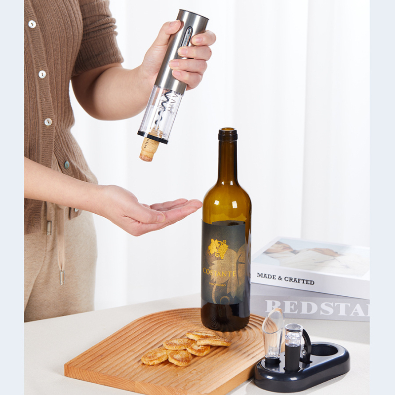 Elektrisks vīna pudeles atvērējs, piecu daļu komplekts no nerūsējoša tērauda, logotipa drukāšana, privātais zīmols