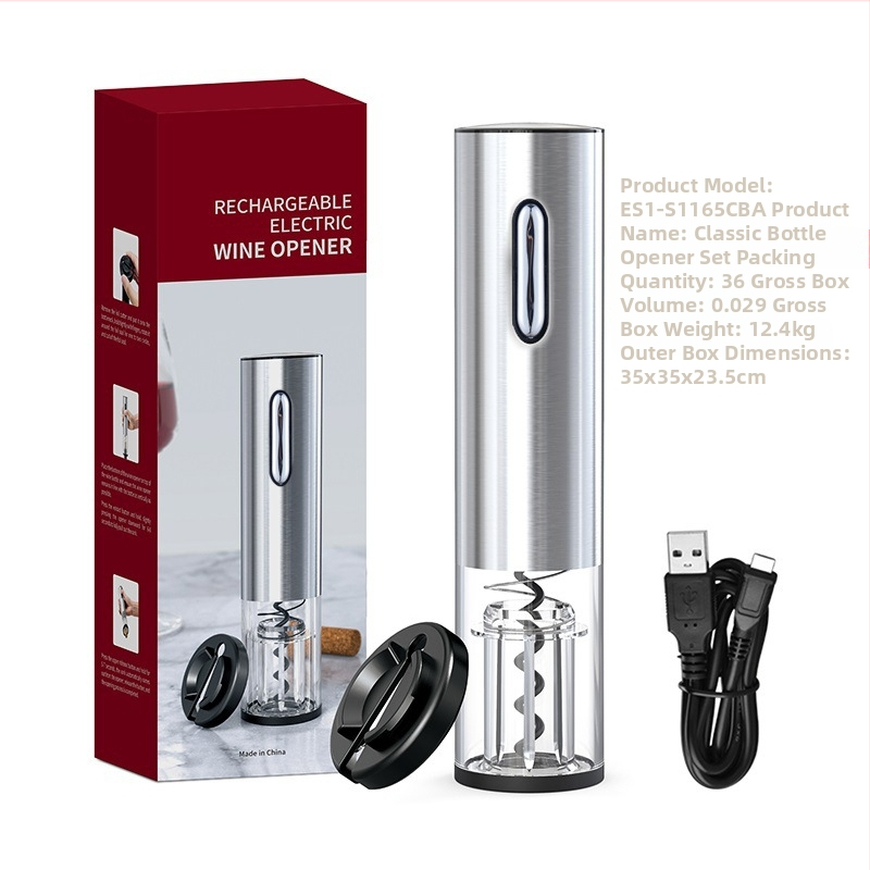 Elektrisks vīna pudeles atvērējs, piecu daļu komplekts no nerūsējoša tērauda, logotipa drukāšana, privātais zīmols